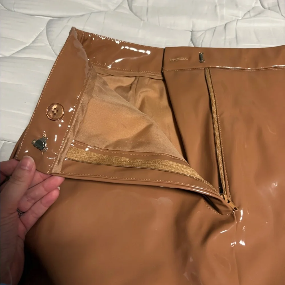 Anthropologie Sunday in Brooklyn Glossy Brown Pencil Skirt - Picture 4 of 13